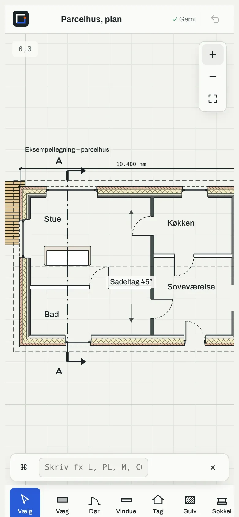 Den samme plantegning på en mobiltelefon